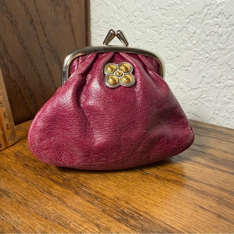 Vintage Brighton Burgundy Coin Purse with Gold Accent image 1