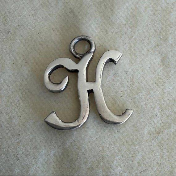 Script Letter H Initial Charm Silver Monogram Pen… - image 1