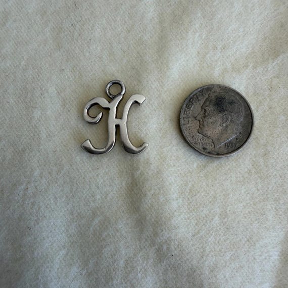 Script Letter H Initial Charm Silver Monogram Pen… - image 3