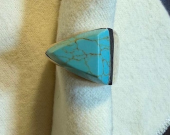 Vintage Taxco Handmade Turquoise Ring 925 Sterling Silver Band Size 11