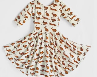 Handmade Rabbit Print Twirly Dress: Ballerina Style Circle Skirt