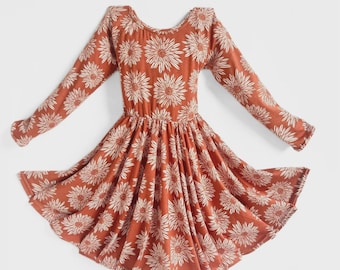 Handmade Sunset Orange Wildflower Twirl Dress: Ballerina Style