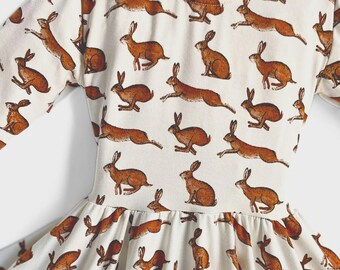 Handmade Rabbit Print Twirly Dress: Woodland Ballerina Style