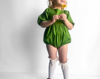 Pear Green Bubble Romper: Handmade Cotton Play-suit
