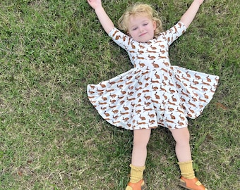Handmade Rabbit Print Twirly Dress: Woodland Ballerina Style