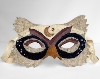 Wise and Wizardly Owl Mask: children’s felt mask, dress-up, costume, handmade, heirloom gift, pretend, play, owl, forest creature, woodland,