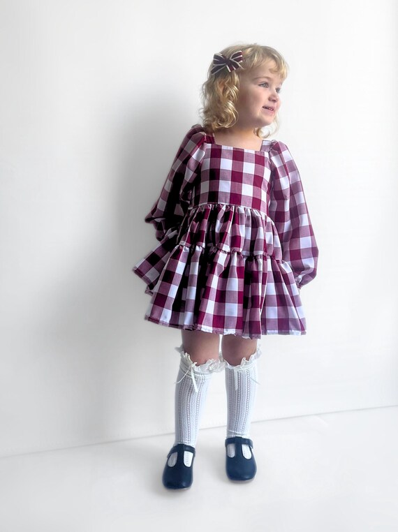 burgundy gingham dress Burgundy Gingham Shirred Ioni Mini Dress
