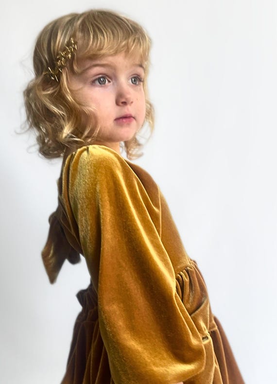 Velvet Gold Flutter and Bloom Dress: Tiered Dress With Balloon Sleeves in  Mustard - Etsy Israel