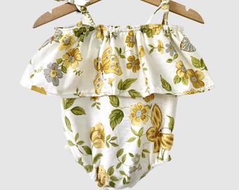 Mono vintage floral con burbujas: Golden Garden, algodón reciclado