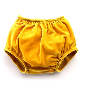 Yellow Gold Velvet Bloomer Shorts, Baby Girl, Vintage, Retro, Boho, Hippie,Mustard, Velvet Bloomers, High Waist, Bubble Shorts