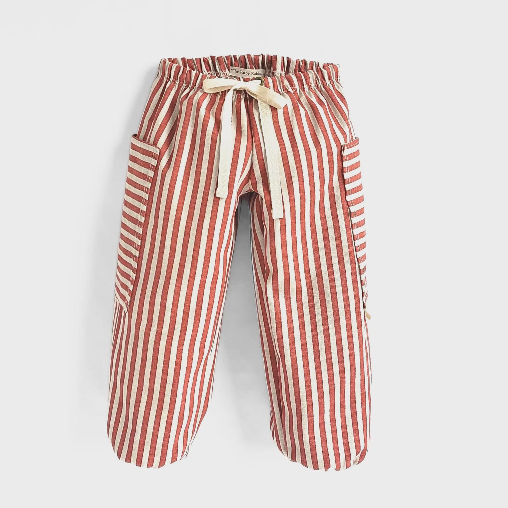 Pantalon Fille Rayé Rouge – Taille 7/8, 100% Coton, Neuf Sans étiquette