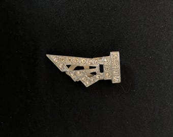 Vintage Art Deco Rhinestone Dress Clip - Silver Tone Fur Clip, 1920s