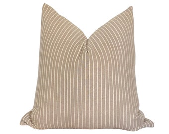 Warm Taupe and Cream Stripe Throw Pillow Cover, Cover Only