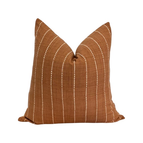 Long Lumbar Terra Cotta and Cream Stripe Throw Pillow Cover Etsy