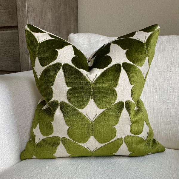 Green Butterfly Velvet Throw Pillow Cover, Cover Only