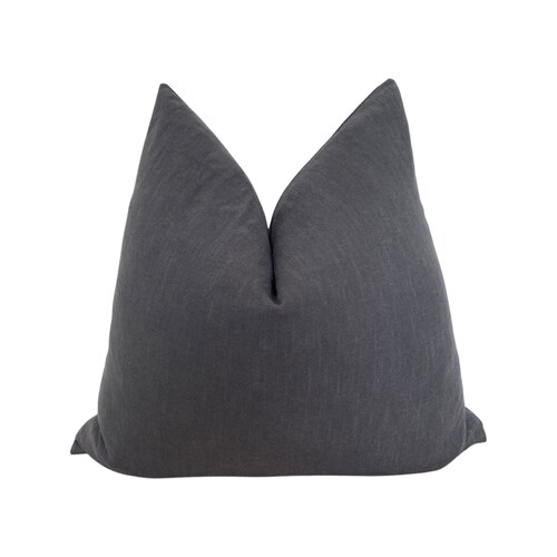 Dark Grey Linen Pillow Cover Charcoal Gray Pillow Cover Etsy