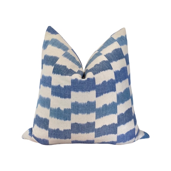 Indigo Blue Ikat Throw Pillow Cover Square or Lumbar Pillow Etsy