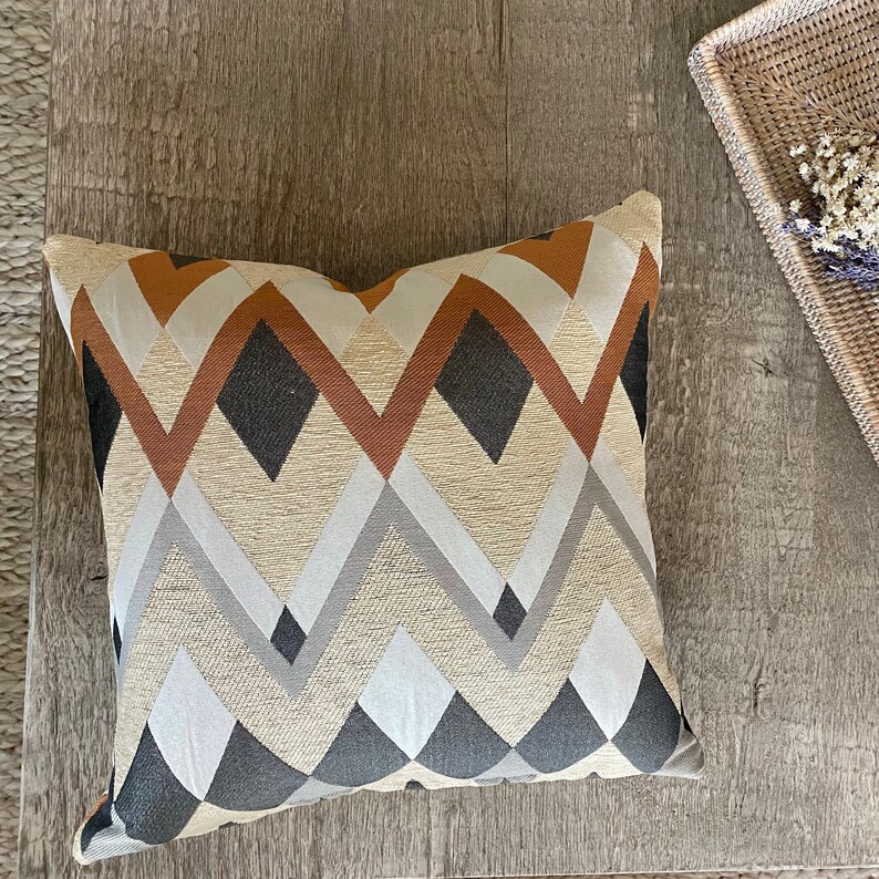 Diamond Print Custom Size Square Pillow Retro Chevron Beige Bronze Gray Pattern Throw Pillow Cover Cover Only 20x20 24x24 12x24 14x26