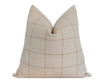 Cream and Light Brown Window Pane Pillow Cover, Cover Only