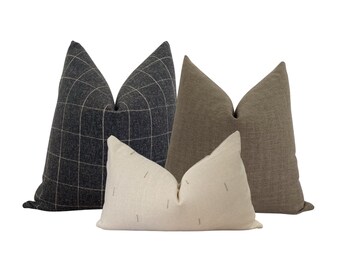 Dark Gray and Taupe Pillow Set, Moody Neutral Pillow Combo, Cover Only