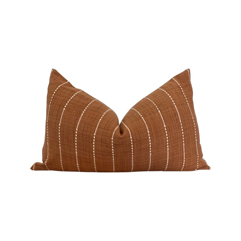 Long Lumbar Terra Cotta and Cream Stripe Throw Pillow Cover Etsy