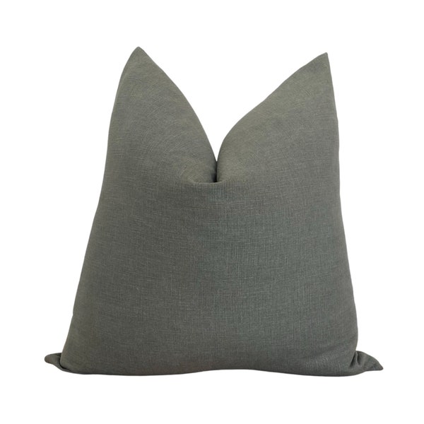 Solid Muted Blue Green Linen Cotton Throw Pillow Cover, Cover Only