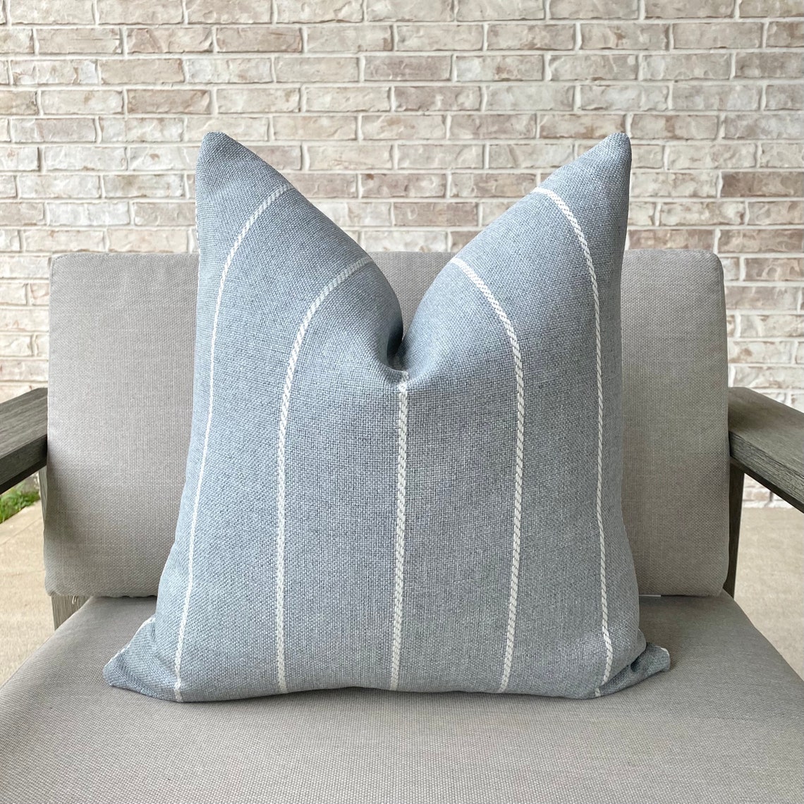 Outdoor/Indoor Light Blue Gray Striped Throw Pillow Cover | Etsy