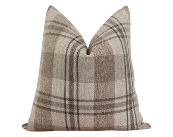 Beige, Gold, Gray Plaid Check Throw Pillow Cover, USA Made, Cover Only