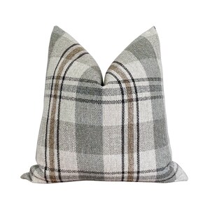 Spa Blue, Gold, Gray Plaid Check Throw Pillow Cover, USA Made, Cover Only