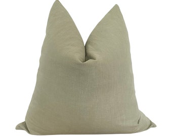 Solid Light Green Linen Throw Pillow Cover, Cover Only