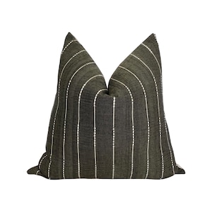 Olive Green and Cream Stripe Throw Pillow Cover, Cover Only