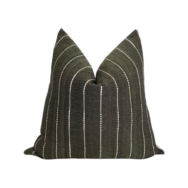 Olive Green and Cream Stripe Throw Pillow Cover, Cover Only