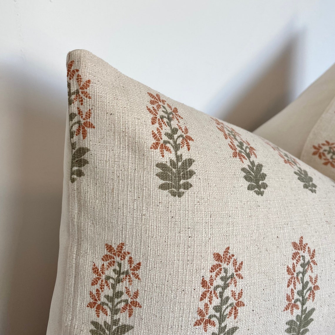 Cream Green and Rust Red Floral Print Throw Pillow Cover - Etsy