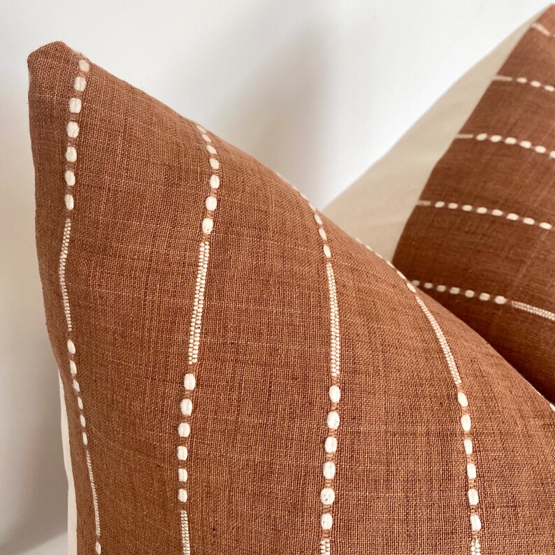 Long Lumbar Terra Cotta and Cream Stripe Throw Pillow Cover Etsy
