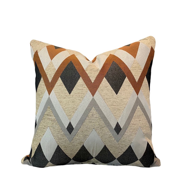 Diamond Print Custom Size Square Pillow Retro Chevron Beige Bronze Gray Pattern Throw Pillow Cover Cover Only 20x20 24x24 12x24 14x26