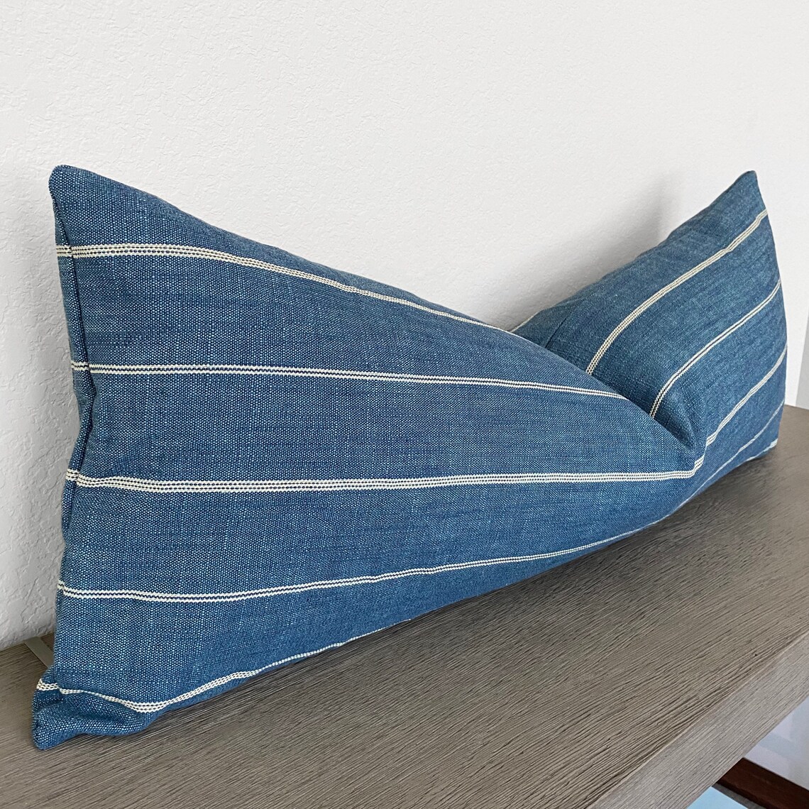 Extra Long Lumbar Indigo Blue Striped Throw Pillow Cover Etsy