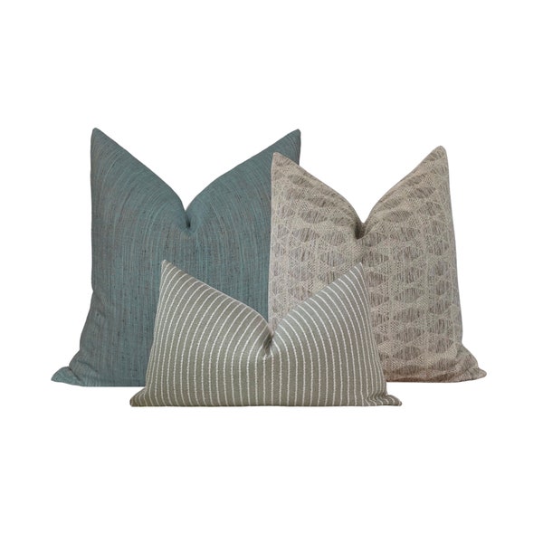 Indigo and Sage Sofa Pillow Set, Cover Only