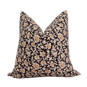 Warm Dark Brown, Cream, and Tan Floral Print Throw Pillow Cover, Cover Only