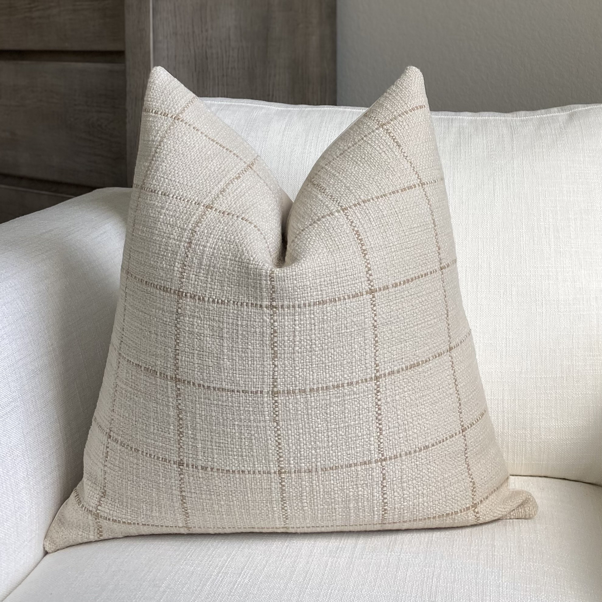 Cream and Light Brown Window Pane Pillow Cover, Cover Only