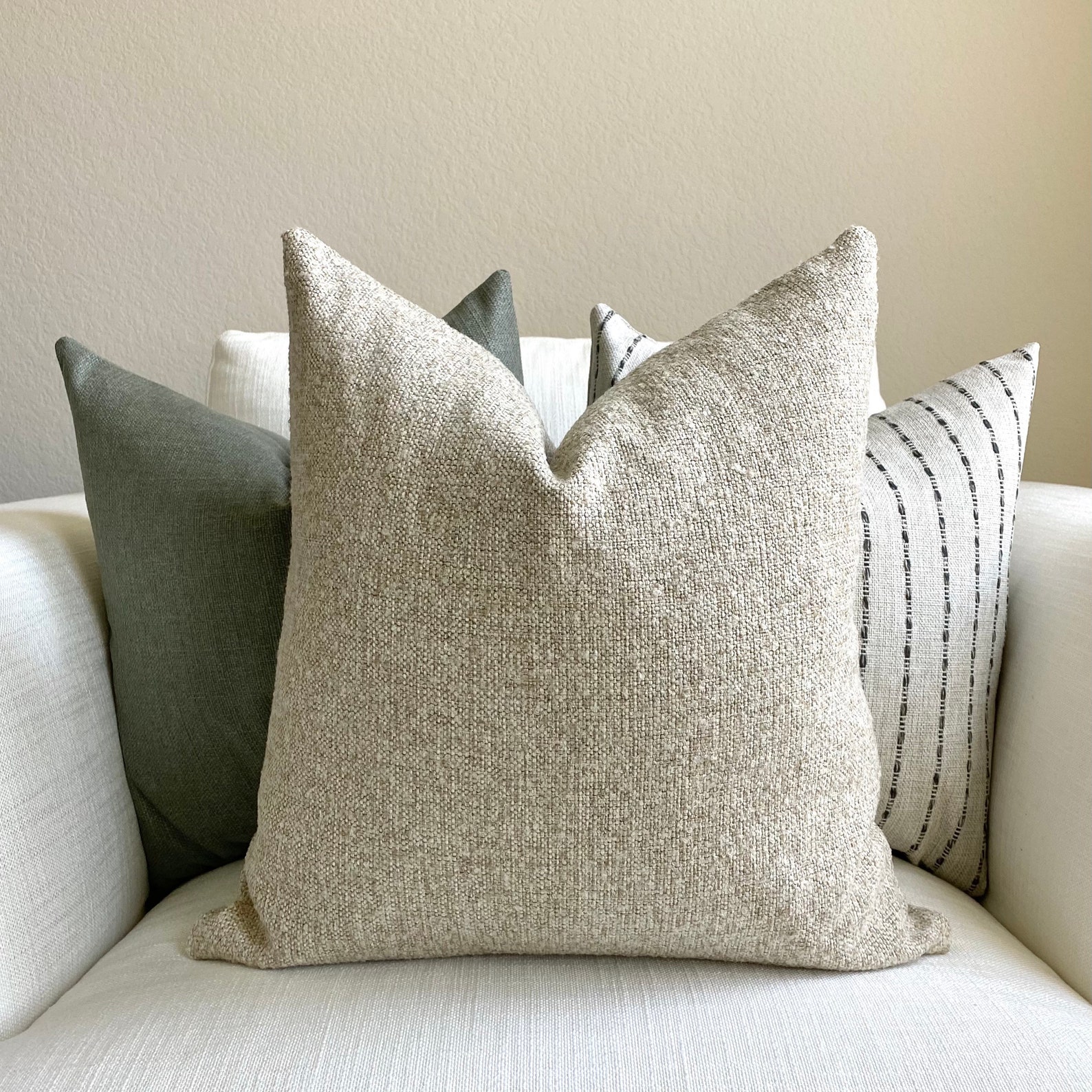 Oatmeal Beige Textured Throw Pillow Cover Made in USA Custom Etsy