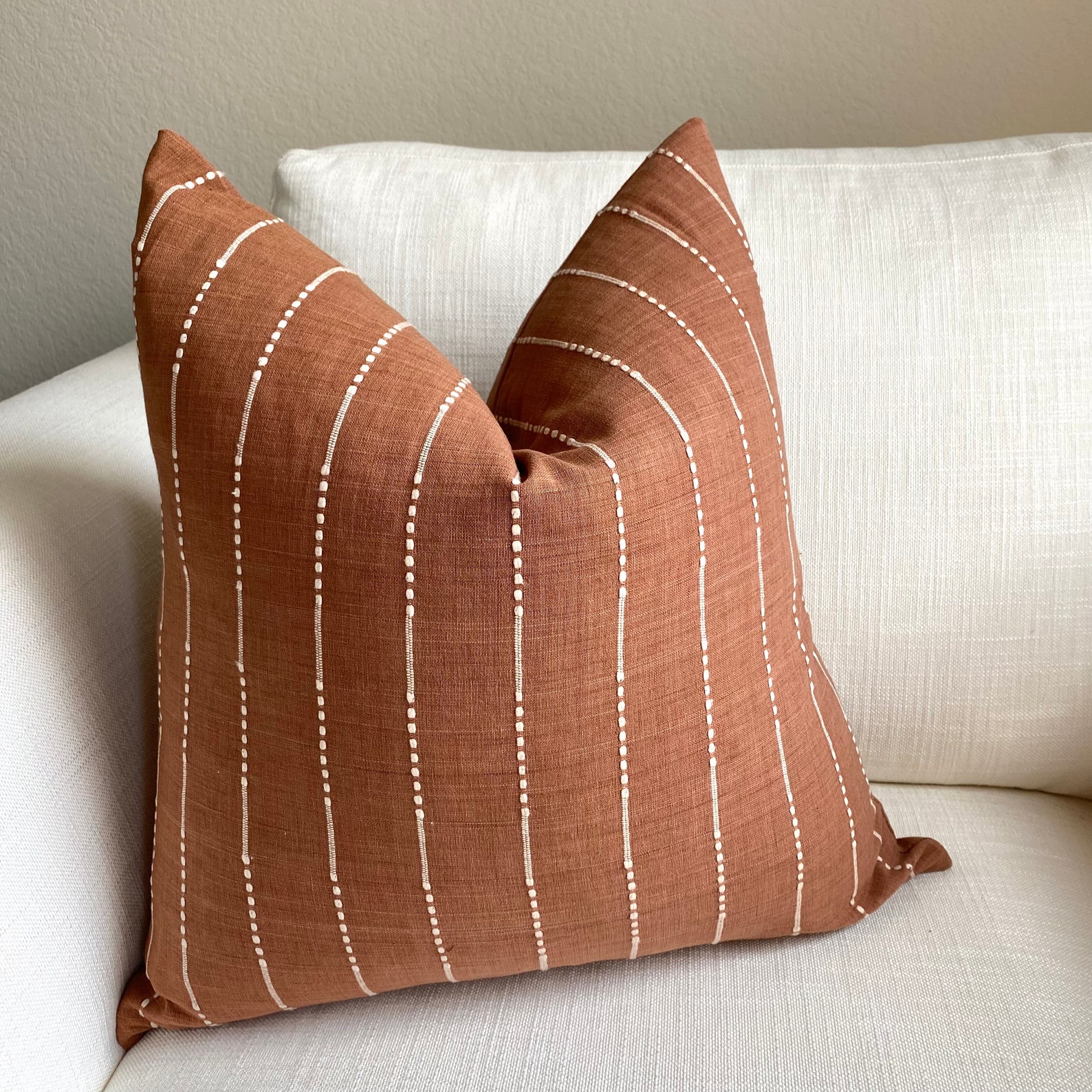 Terra Cotta and Cream Stripe Throw Pillow Cover Square or Etsy