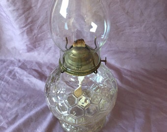 Vintage Eagle Oil Lamp Off Grid Lantern Honeycomb Glass with Glass Chimney Hurricane