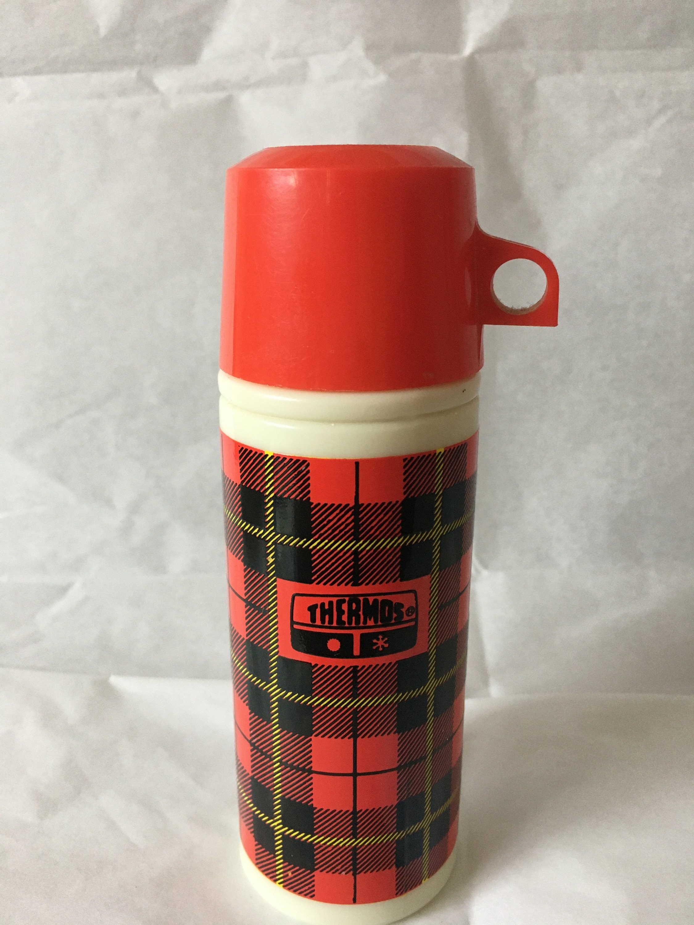 Avon Plaid Cologne Bottle Decanter Stamped Thermos Measures 5 1/4 X 2 Wide  3 0Z Cologne or Perfume 