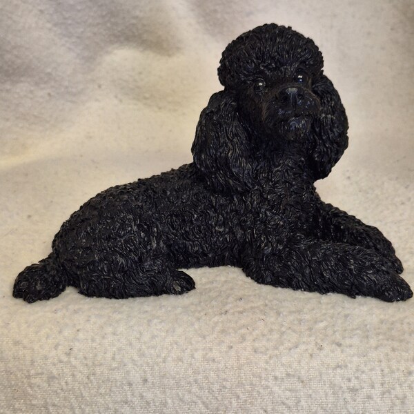 Vintage Sculpture, Vintage Poodle Figurine, Castagna Stone Vintage Standard Black Poodle Sculpture Italian Made by Castagna 1988