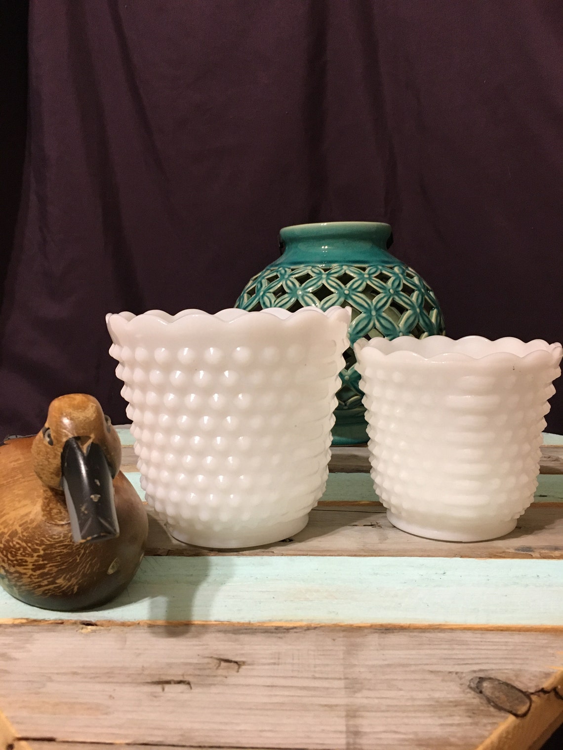 Fire King Milk Glass Hobnail vintage Planter Fire King Vase Etsy