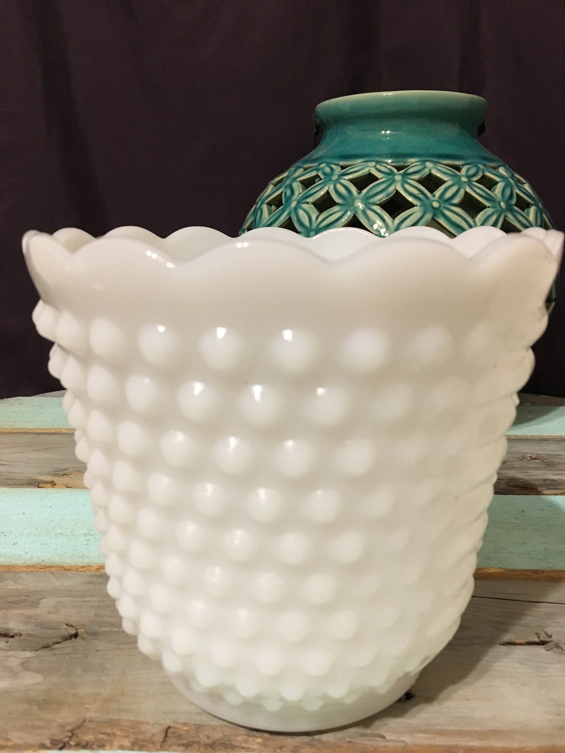 Fire King Milk Glass Hobnail vintage Planter Fire King Vase Etsy