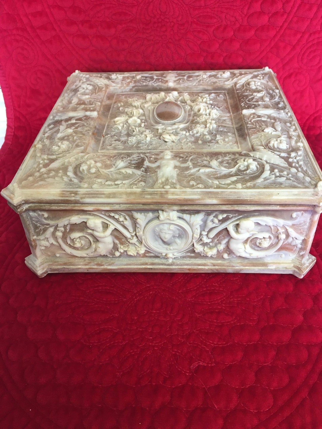 Vintage Victorian Incolay Stone Jewelry Box Handcrafted Large Etsy