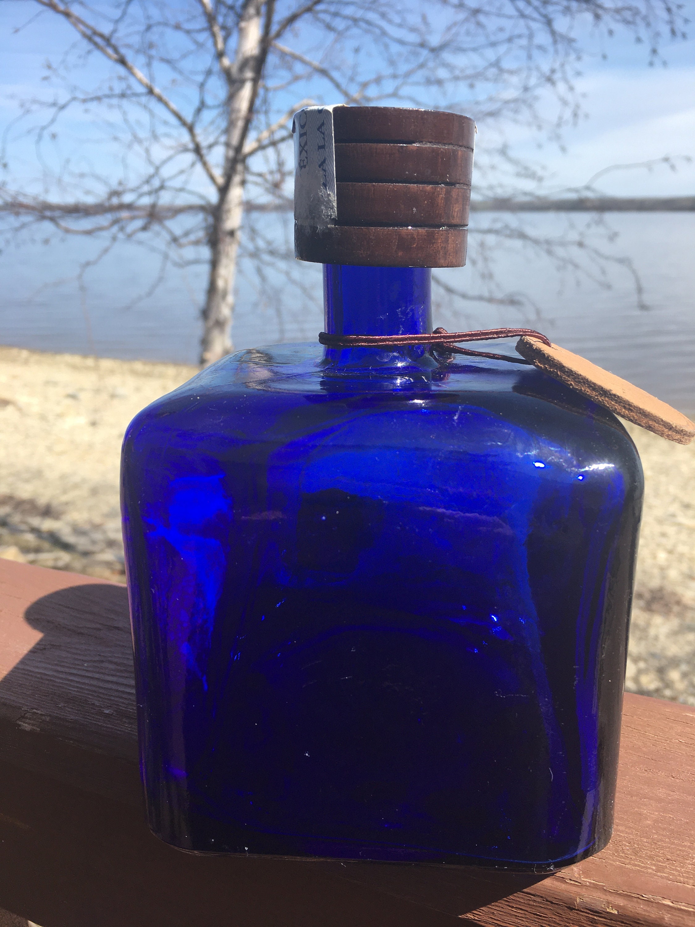 Cobalt Blue Liquor Bottle Blue Glass Heavy 6.5 X 4 Square Etsy UK