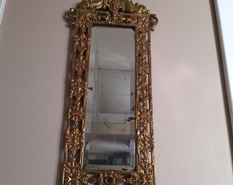Victorian Brass Gilded Mirror, Ornate Victorian Brass Dolphin Brass Mirror, Wall Hanging