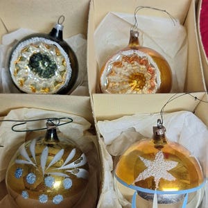 Vintage Christmas Ornaments Mercury Glass Christmas Balls Vintage Christmas Folk Art Hand Painted  Ornaments